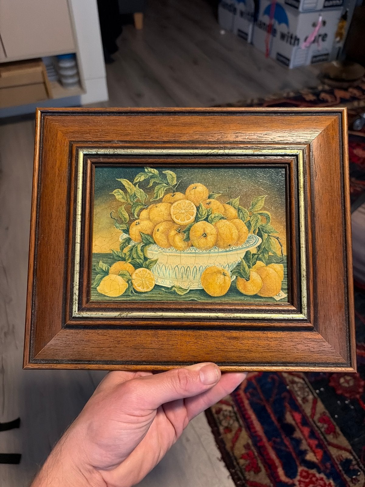 Schilderij Stilleven met Citrusvruchten in Lijst, Doek, Stilleven, Ophalen of Verzenden, Olieverf