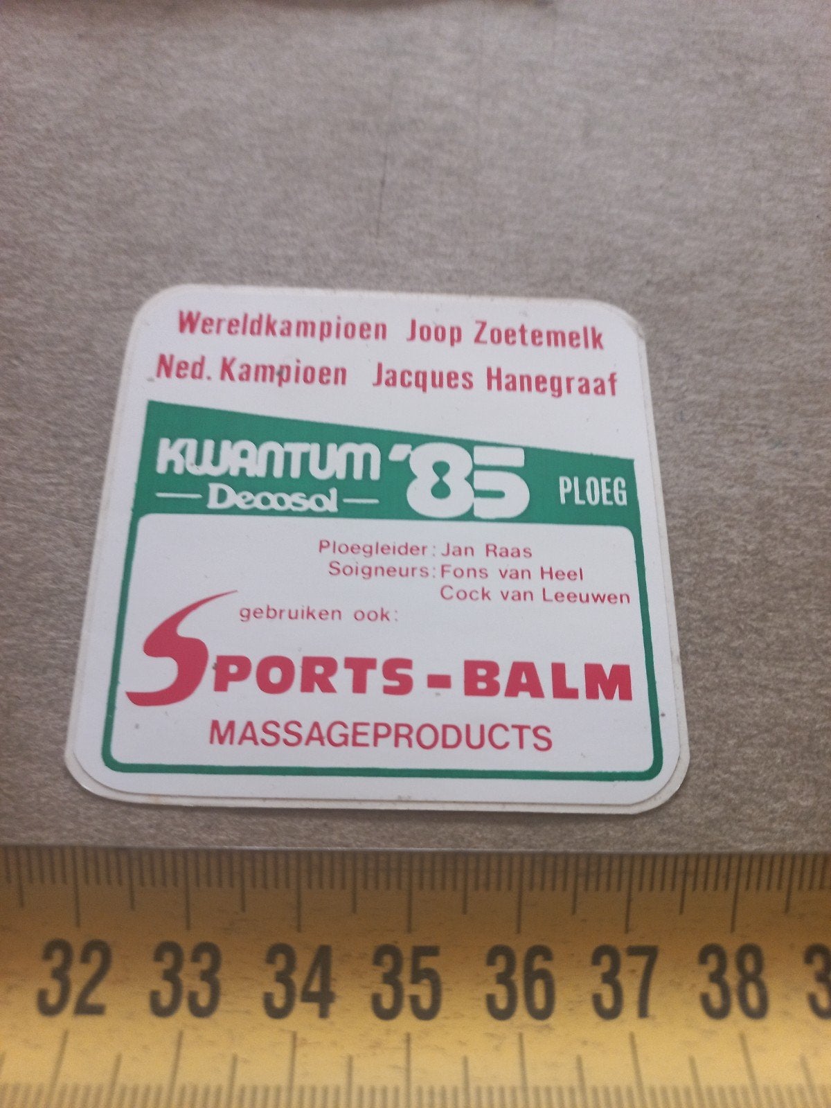 Kwantum '85 Ploeg Sticker  Joop Zoetemelk, Jacques Hanegraaf, Verzamelen, Ophalen of Verzenden, Gebruikt