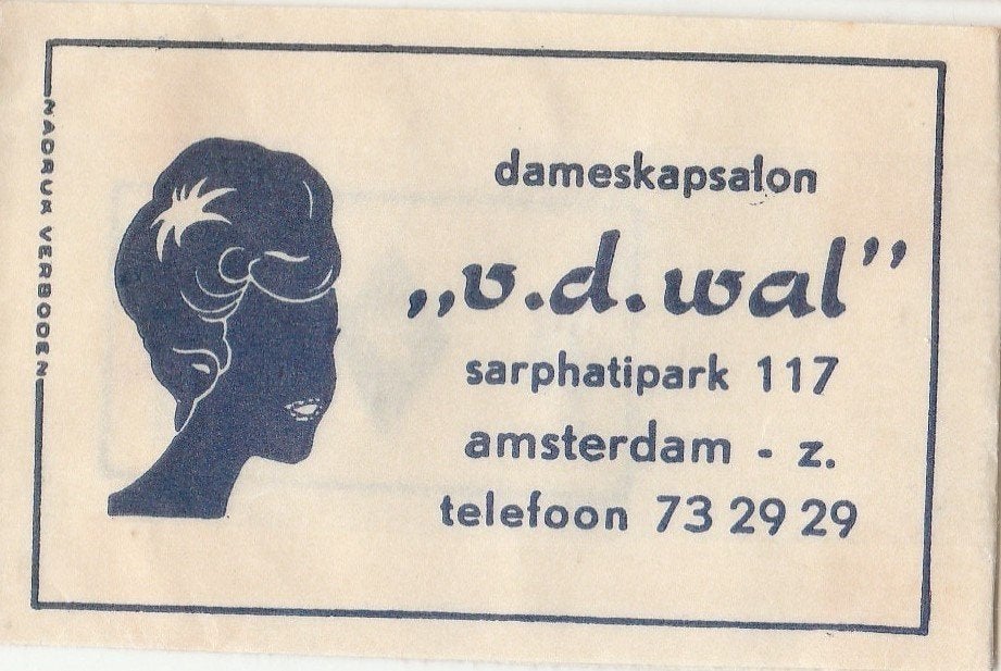 dameskapsalon vd Wal Sarphatipark Amsterdam Z, Ophalen of Verzenden