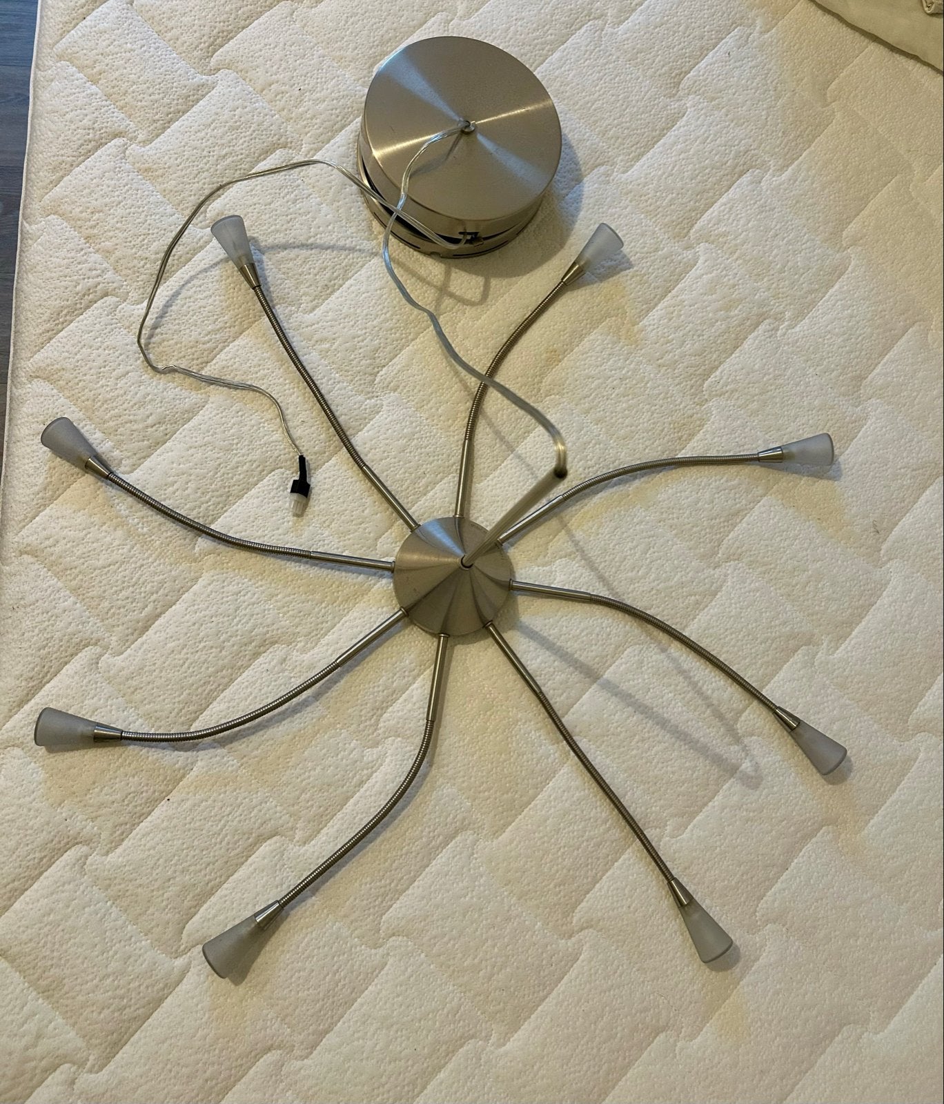 Zilverkleurige Hanglamp met 8 Beweegbare Armen, Ophalen, Gebruikt, Metaal, Overige fittingen