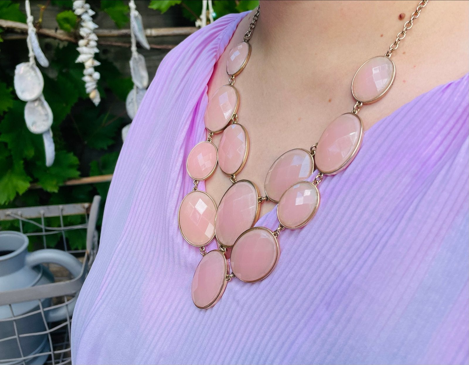 Statement Ketting met kunststof Roze Stenen, Ophalen of Verzenden, Zo goed als nieuw, Roze, Overige materialen