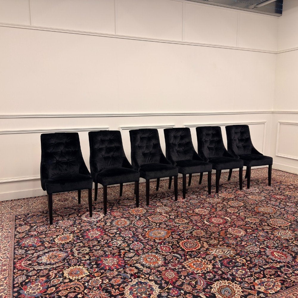 Set Klassiek Engelse Fluwelen Zwarte Chesterfield Stoelen, Ophalen of Verzenden