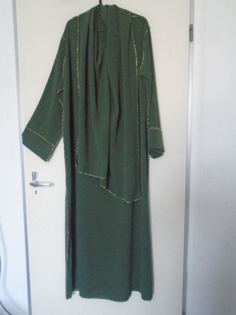 Groen Lange Dubai Jurk Abaya met Gouden Details L-XL Nieuw, Verzenden, Maat 46/48 (XL) of groter, Nieuw, Onbekend