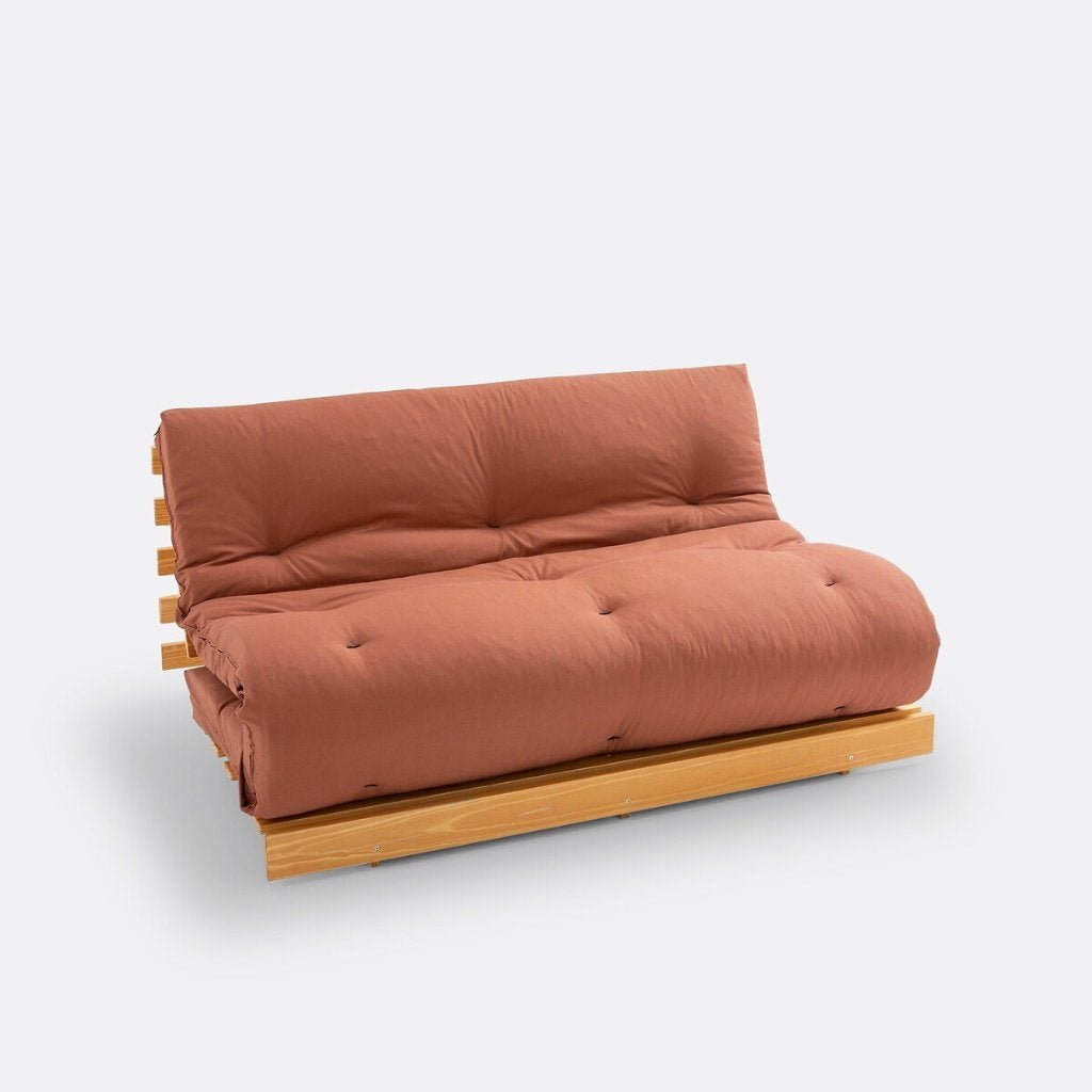 Futon slaapbank 140x190 cm - Terracotta, Ophalen, Tweepersoons, Oranje, Zo goed als nieuw