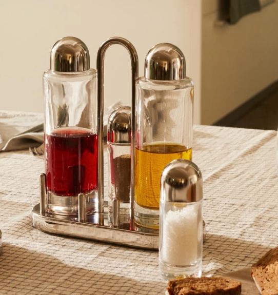 Alessi Menage Set 5070 van Sottsass olie, azijn, peper, zout, Ophalen of Verzenden, Nieuw, Alessi