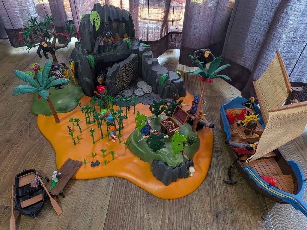 Playmobil 5134 Schateiland + 5140 Britse Boot + 6164 Kanon, Ophalen, Pirates, Gebruikt, Complete set