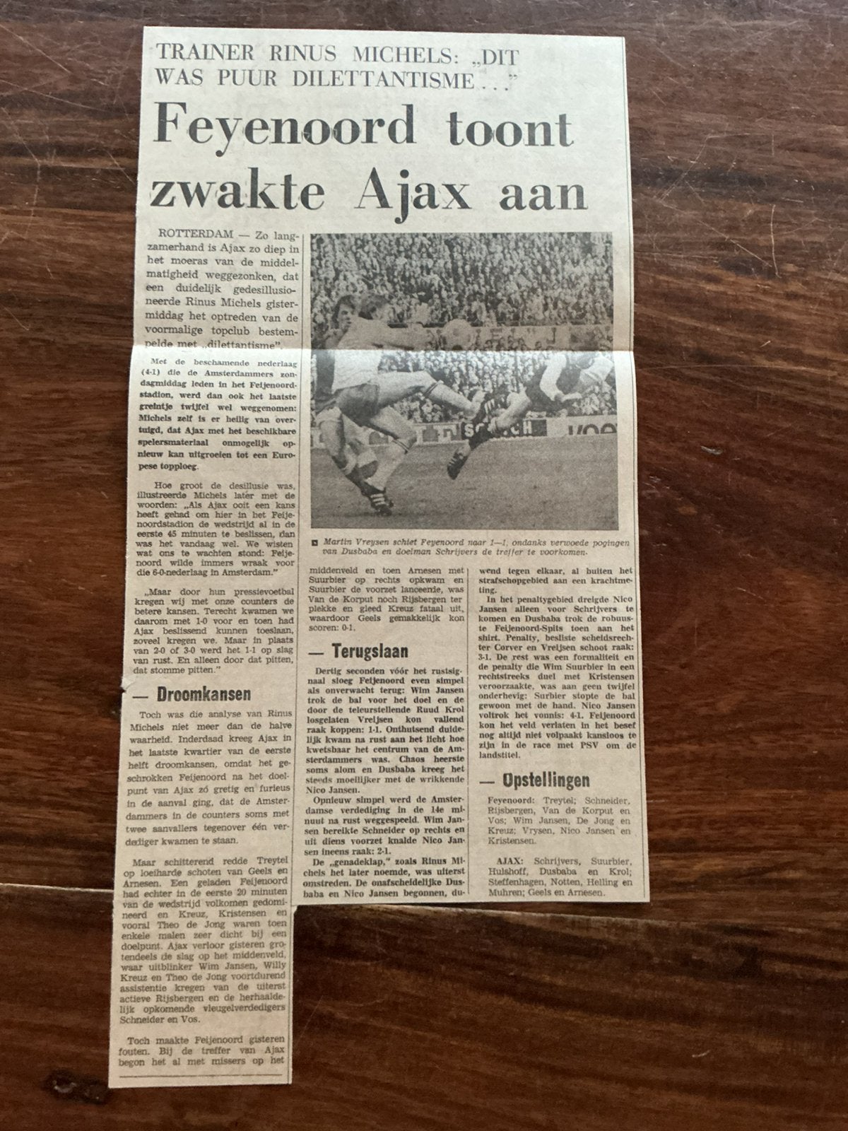 Voetbal krantenartikel Feyenoord Ajax april 1976, Verzamelen, Ophalen of Verzenden, Knipsel(s)