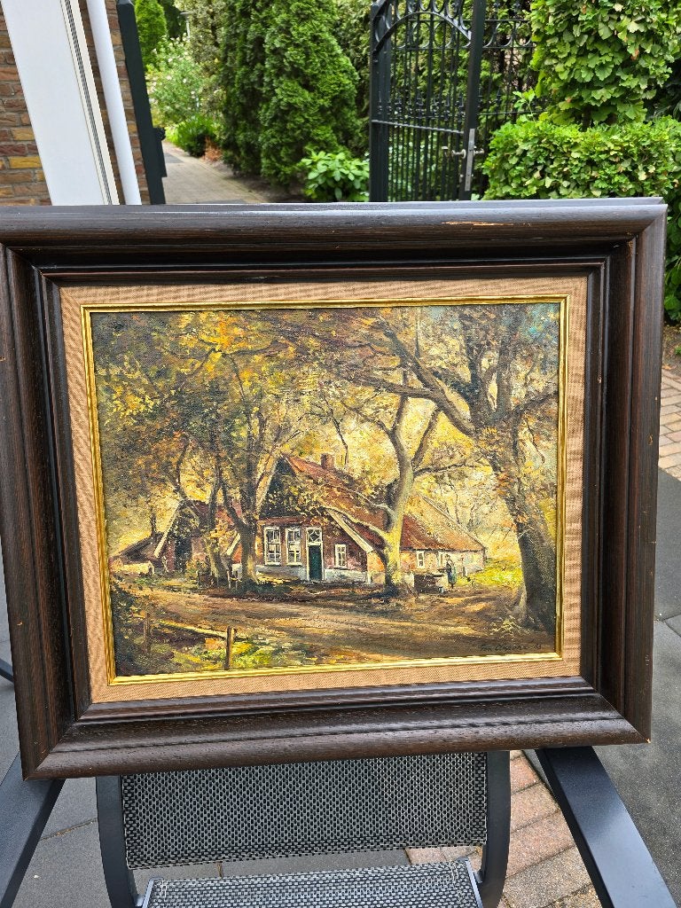 Schilderij Ton Ankone, Antiek en Kunst, Ophalen, Ingelijst, Doek, Oud hollands