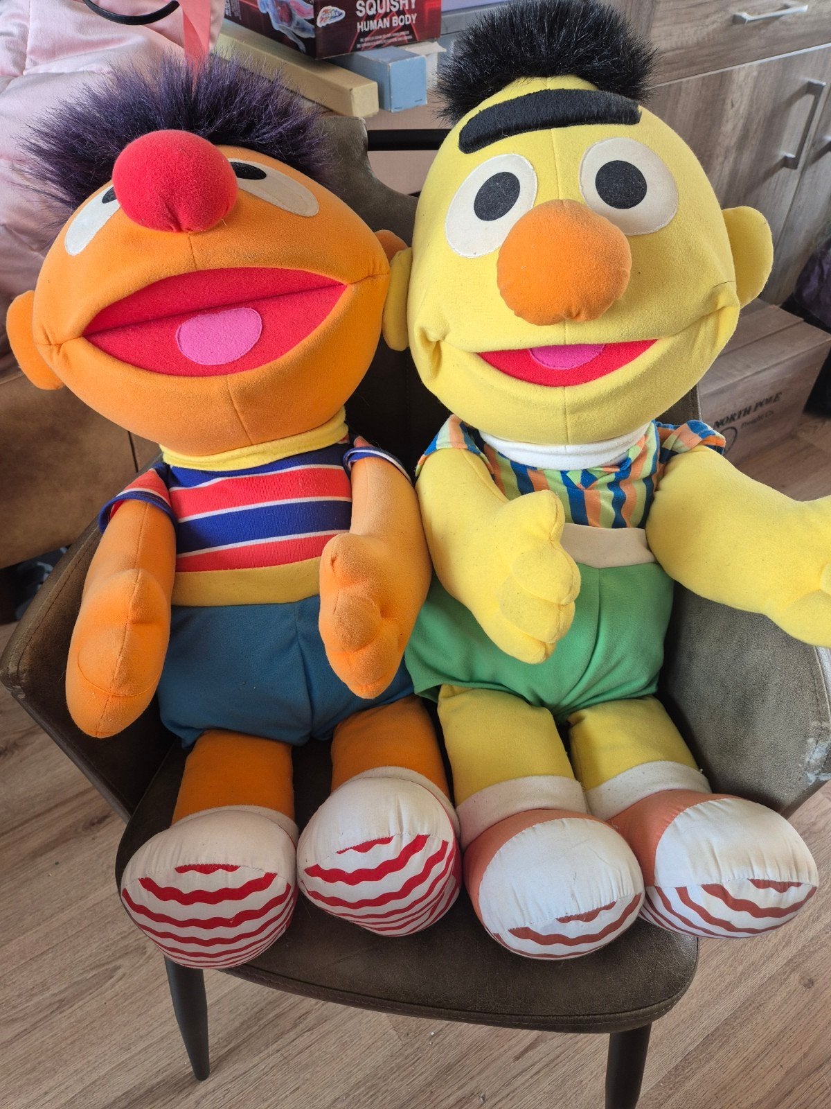 Vintage TYCO Bert & Ernie Jumbo 1996 – 76 & 73 cm – Sesamstr, Ophalen of Verzenden, Gebruikt, Overige typen