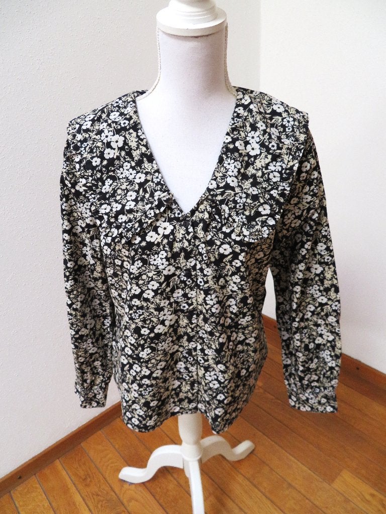 A67 VILA nieuwe korte blouse zwart beige maat 38, Maat 38/40 (M), Zwart, Vila, Nieuw