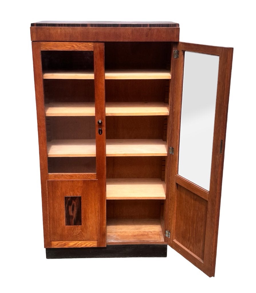 Art Deco Vitrinekast Compact Model Amsterdamse School Eiken, Huis en Inrichting, Kasten | Vitrinekasten, Ophalen, Art Deco, Gebruikt