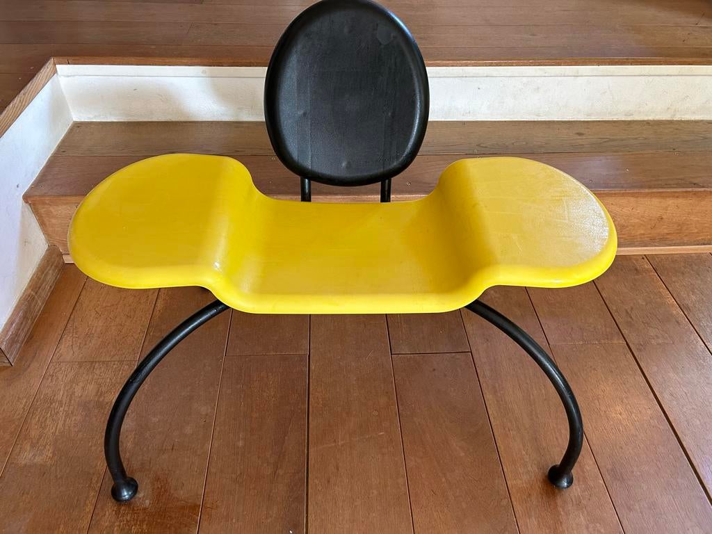 Vintage PS Stijl Krukje/Bijzettafel - Geel & Zwart, Huis en Inrichting, Stoelen, Ophalen, Kunststof, Gebruikt, Zwart