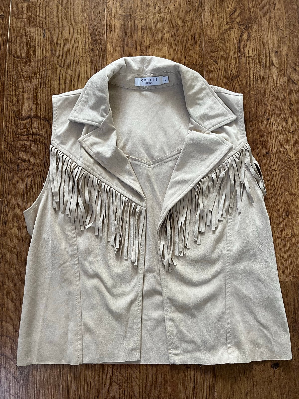 Costes Rebel suède look gilet met franjes, Ophalen of Verzenden, Zo goed als nieuw, Maat 36 (S), Beige