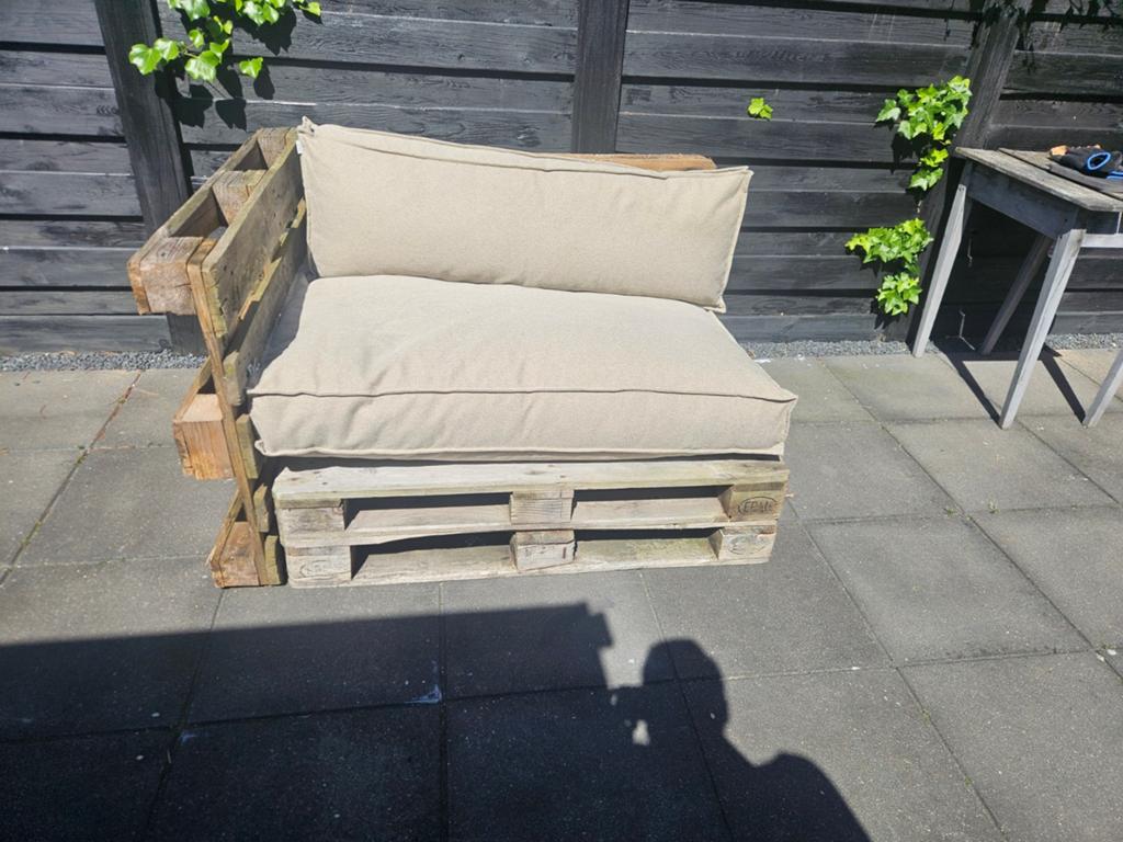 Pallet lounge stoel met kussens, Ophalen, Gebruikt, Overige kleuren, Lounge, Palletmeubel
