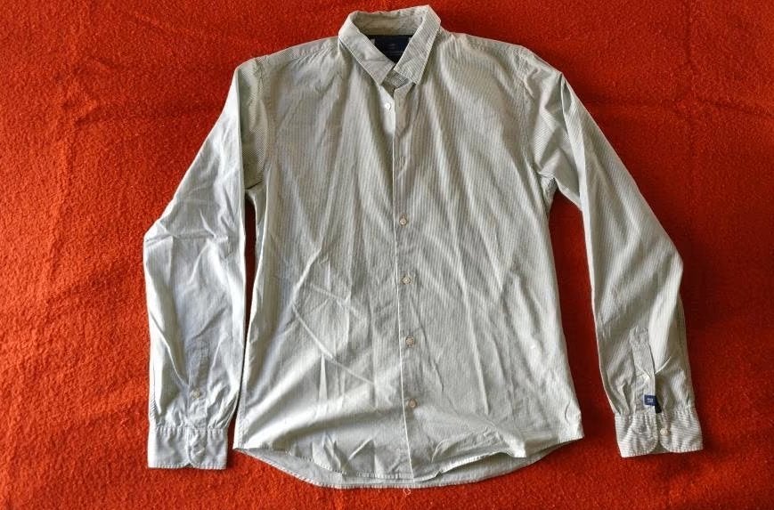 Groen/wit gestreept overhemd. Merk: Scotch & Soda. Maat: M., Zo goed als nieuw, Halswijdte 39/40 (M), Ophalen of Verzenden, Scotch & Soda