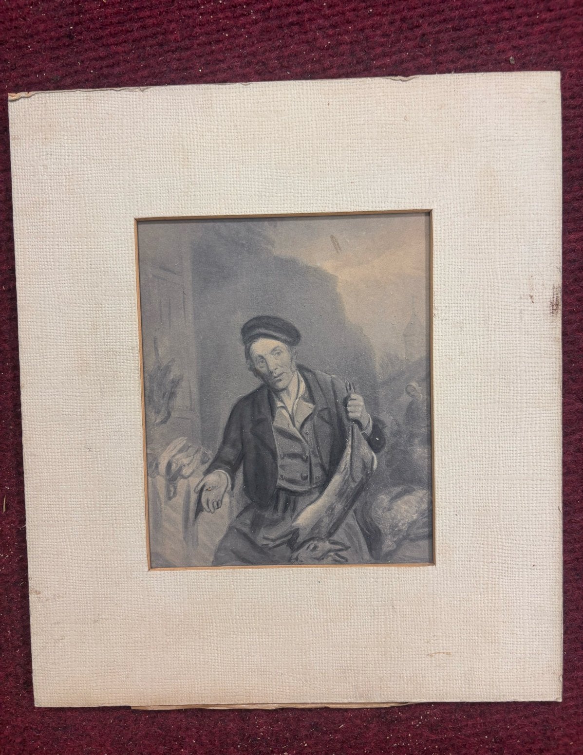 Oude prent van een man met hoed, 20 x 23 cm, Antiek en Kunst, Kunst | Etsen en Gravures, 1800 - 1899, Portret, Ophalen of Verzenden