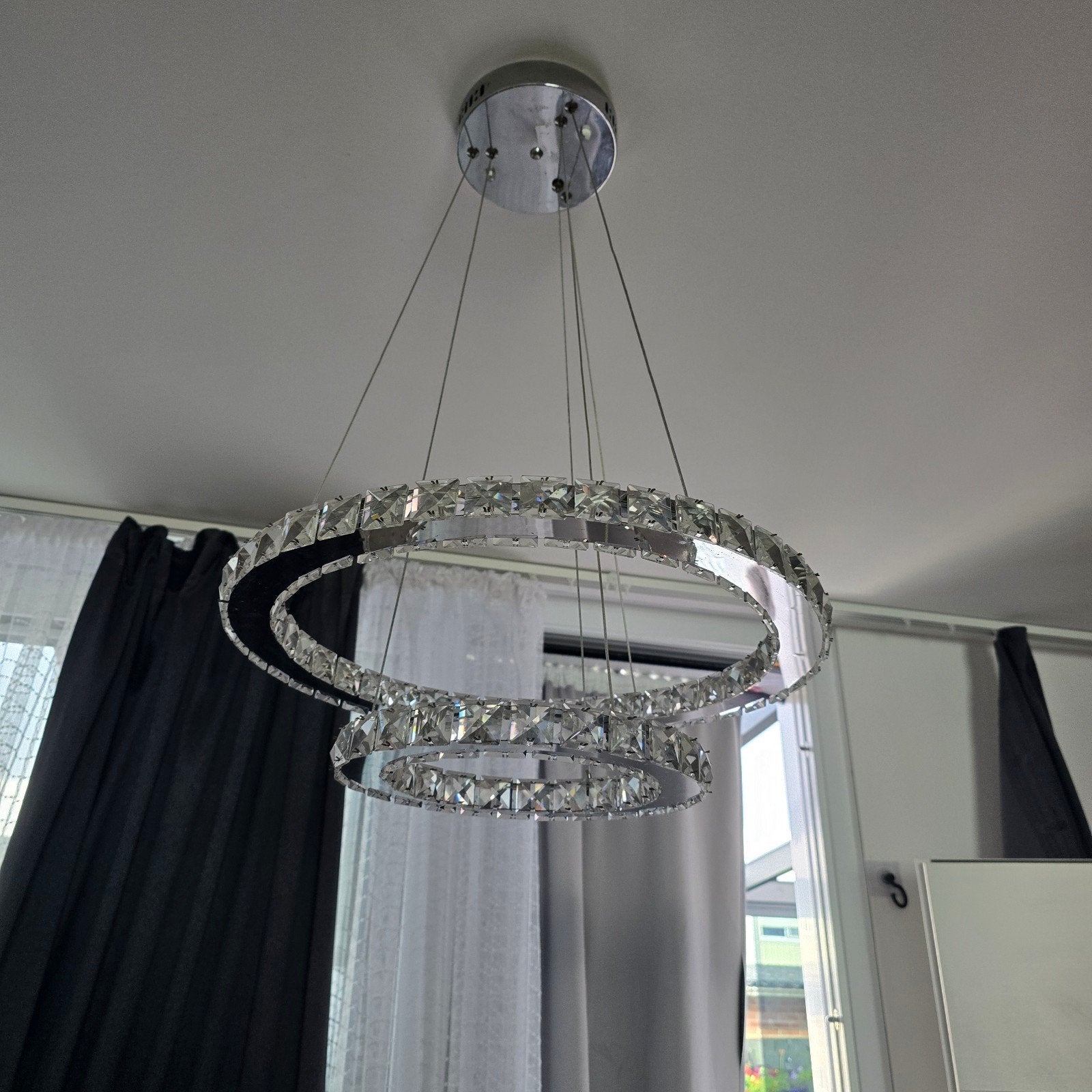 Moderne Kristallen Hanglamp - Dubbele Ring LED, Ophalen, Kunststof, Overige fittingen, Zo goed als nieuw