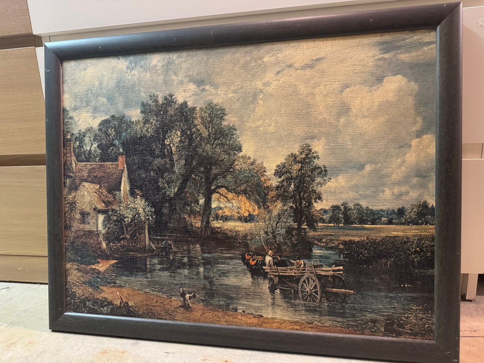 Klassiek Landschap Schilderij met Water en Huisje, Antiek en Kunst, Kunst | Schilderijen | Klassiek, Ophalen, Doek, Landschap