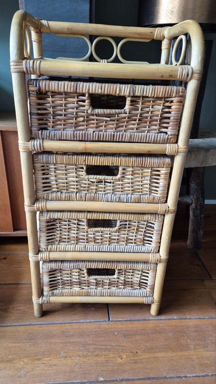 Vintage Retro bamboe rieten ladenkasten mooie staat, Ophalen, Gebruikt, 3 of 4 laden, Minder dan 100 cm
