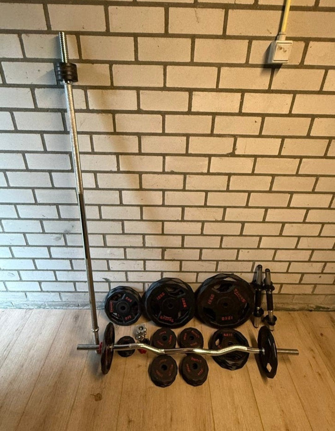 Complete set gewichten en halterstangen, Sport en Fitness, Ophalen, Zo goed als nieuw