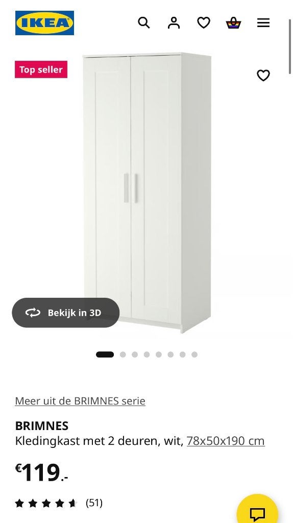 Kast Ikea - BRIMNES, Huis en Inrichting, Ophalen, 50 tot 100 cm, Zo goed als nieuw, 150 tot 200 cm