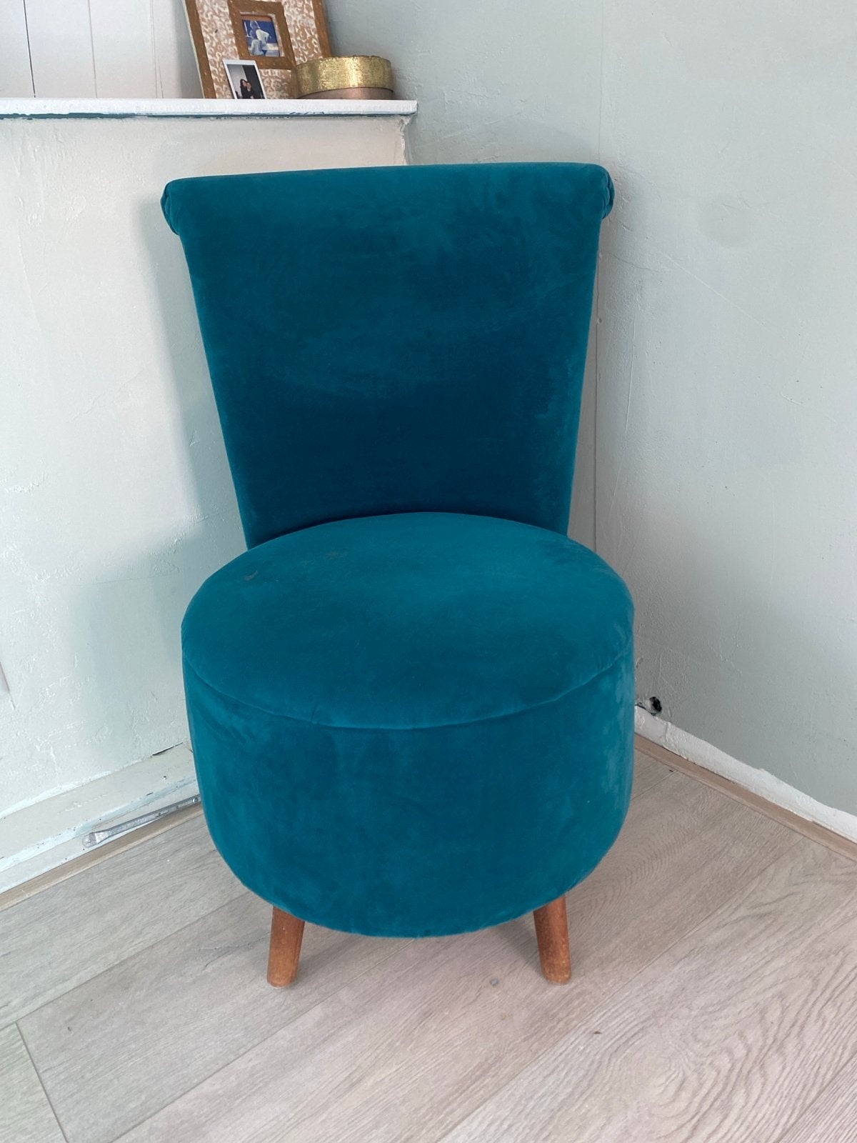Teal fluwelen stoel met opbergruimte, Ophalen, Overige kleuren, Zo goed als nieuw, Eén