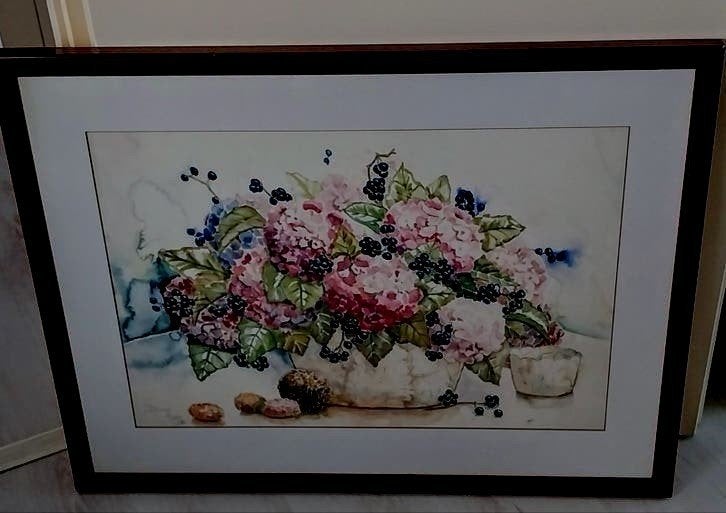 Aquarel Stilleven met Hortensia's en Bessen - Diana Roos '93, Ophalen