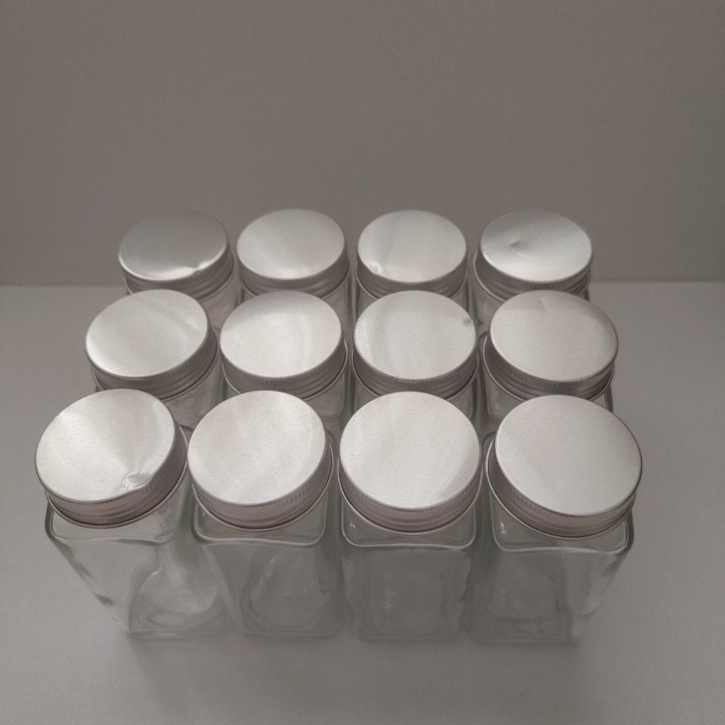 Glazen kruidenpotjes vierkant 10,5 x 4,3 set van 12 stuks, Verzenden, Voorraadpot, Overige merken, Glas