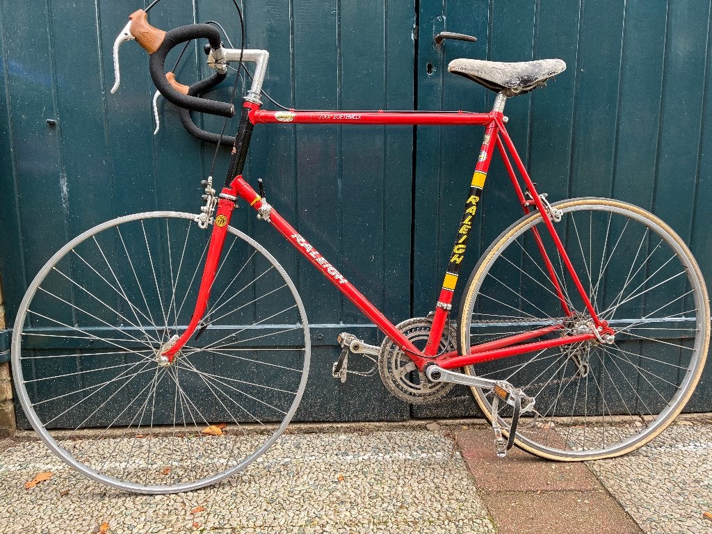 Wielrenfiets Raleigh Type Joop Zoetemelk, Gebruikt, 10 tot 15 versnellingen, 61 tot 65 cm, Schijfrem