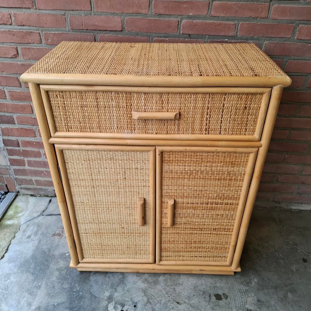 Rieten bamboo vintage ladenkast met deur., Ophalen, Gebruikt, 50 tot 100 cm, Minder dan 100 cm