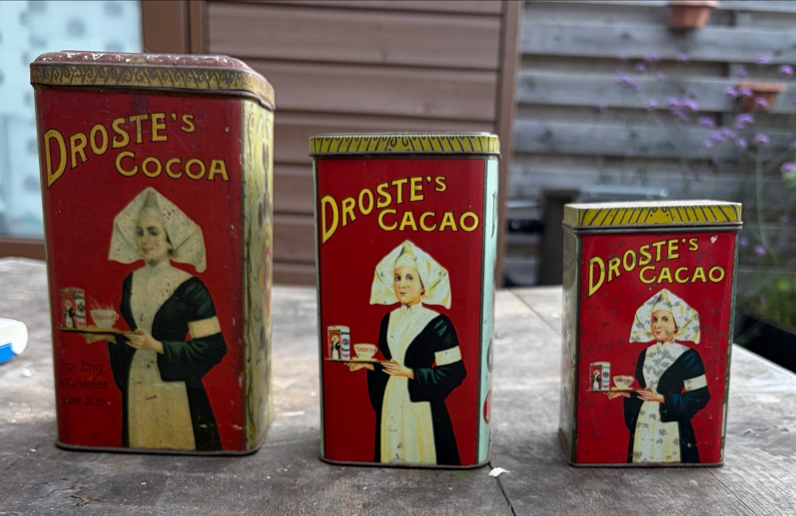 Set van 3 Antieke Droste Cacao Blikken - Diverse Maten, Verzamelen, Ophalen of Verzenden, Gebruikt, Overige, Droste