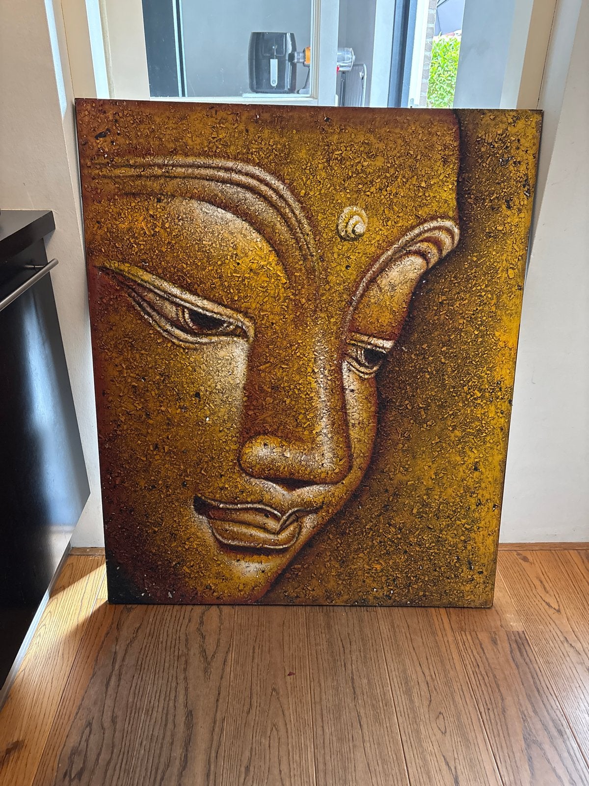 Authentiek Balinees Boeddha Schilderij - 150x165cm, Ophalen, Figuren, Met textuur, Gemengde techniek
