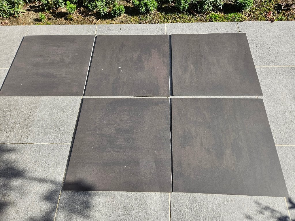 Bruine keramische tegels 60 x 60 cm (restpartij: 5 stuks), Tuin en Terras, Ophalen, Gebruikt, Keramiek, Minder dan 5 m²