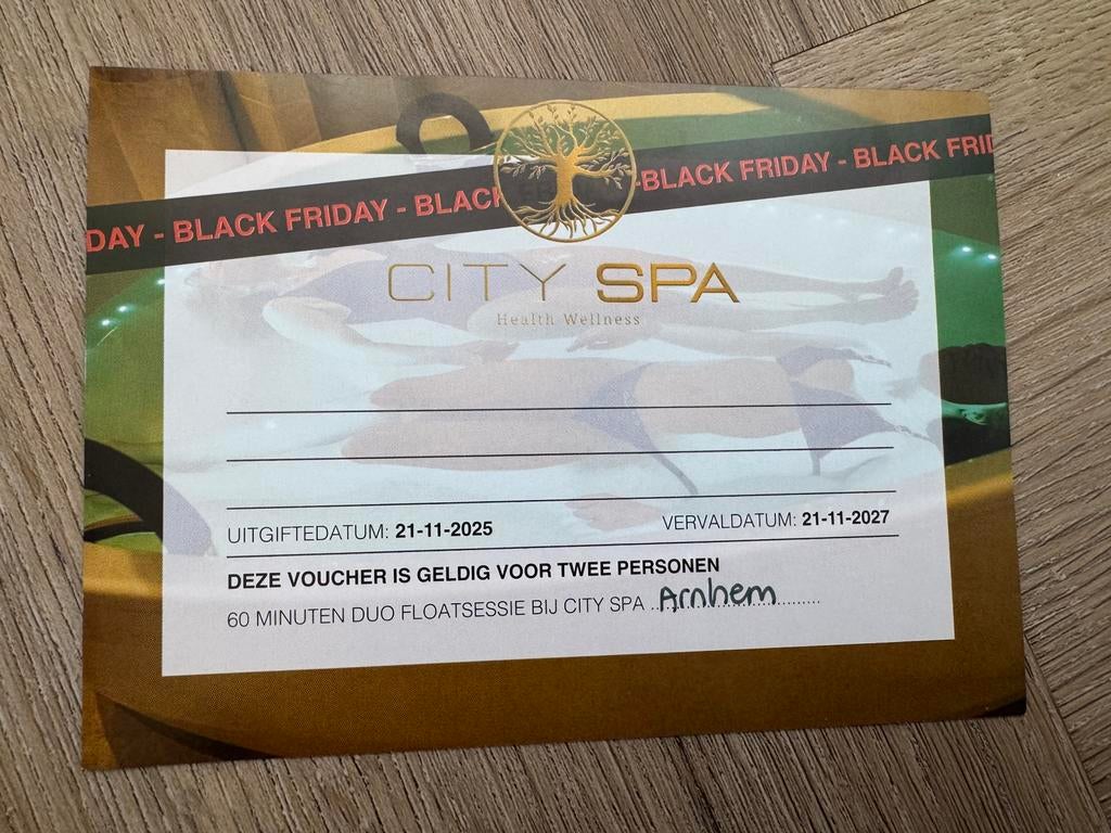 Waardebon City Spa Arnhem 60 minuten floaten DUO, Tickets en Kaartjes, Kortingen en Cadeaubonnen, Twee personen, Cadeaubon, Spa of Sauna