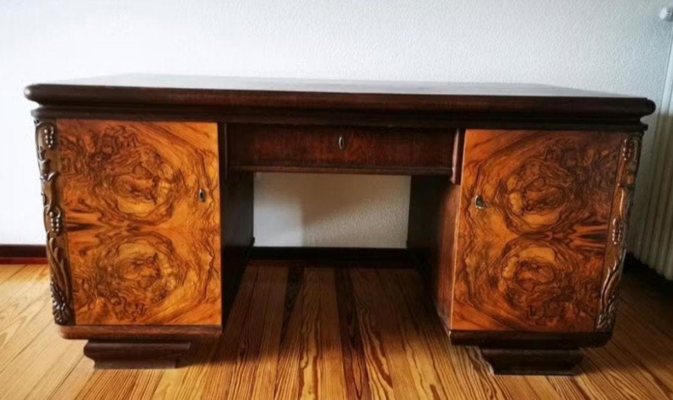Art Deco bureau uit wortelfineer, Ophalen, Gebruikt, Rechthoekig, 50 tot 100 cm