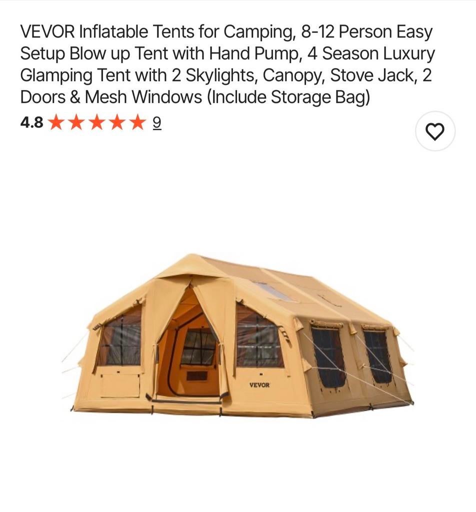 Vevor Opblaasbare Tent 8-12 Personen - Nieuw!, Caravans en Kamperen, Tenten, Ophalen of Verzenden, Nieuw, Meer dan 6