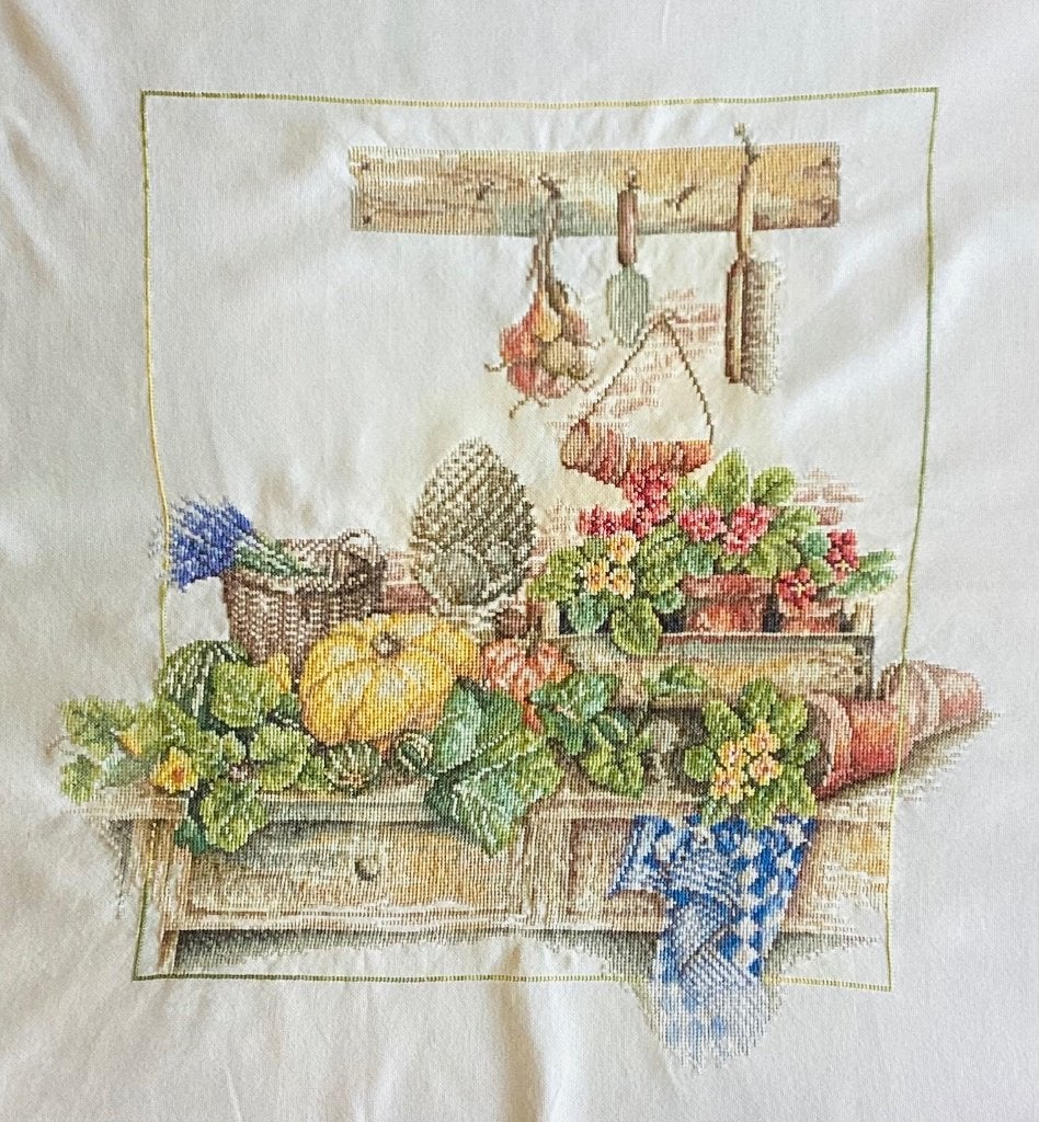 Borduurwerk, zijde, tuin, bloemen, vintage, Ophalen, Gebruikt, Handborduren, Overige typen