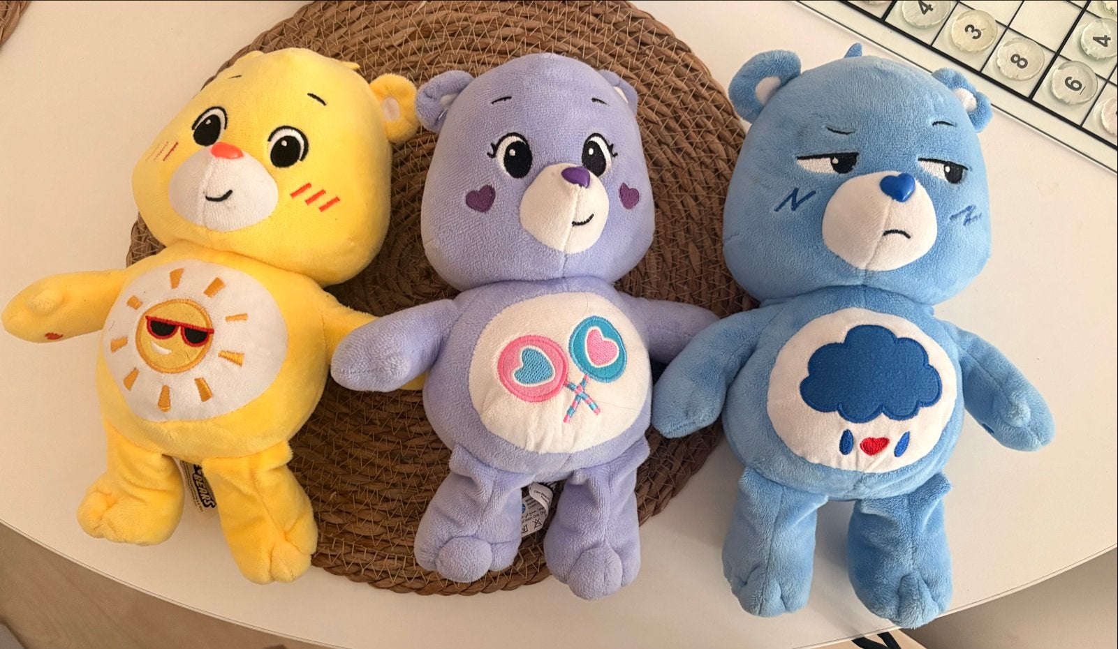 Care Bears Knuffels - Set van 3 (Geel, Paars, Blauw), Kinderen en Baby's, Overige merken, Beer, Ophalen of Verzenden, Zo goed als nieuw