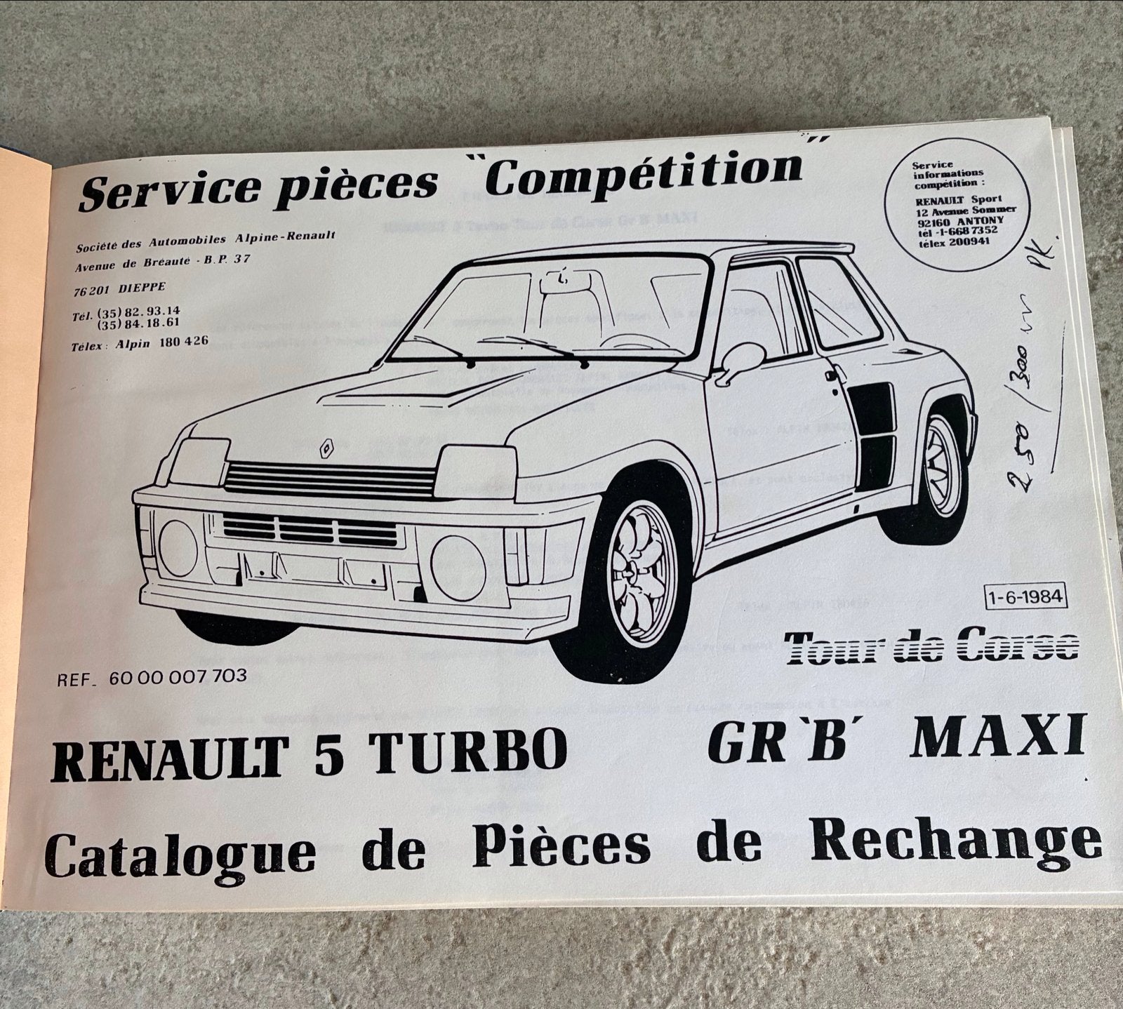 Onderdelenboek Renault 5 Turbo PR 1073, Verzenden