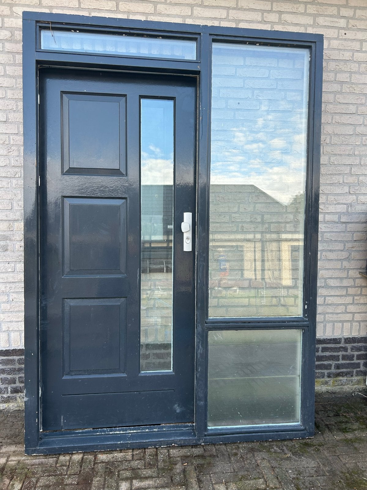 Gebruikte Buitendeur 90x211,5 met Zijlicht en Bovenlicht, Ophalen, Gebruikt, Buitendeur, Hout