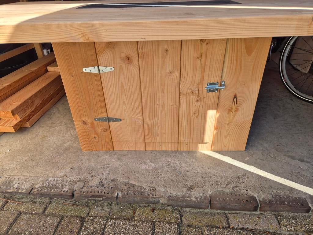Houten tuintafel met ingebouwde gashaard, Ophalen of Verzenden, Rechthoekig, Hout
