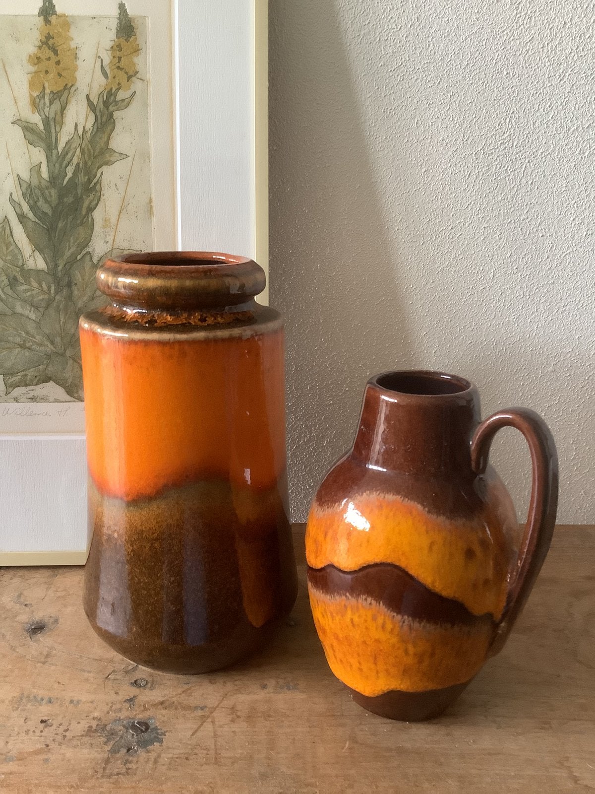 2 x W.Germany retro vazen oranje / bruin, Ophalen of Verzenden, Zo goed als nieuw, Oranje, Steen/keramiek