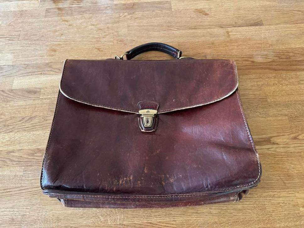 Vintage Leren Italiaanse Aktetas The Bridge, Overige merken, Gebruikt, Bruin, Ophalen of Verzenden