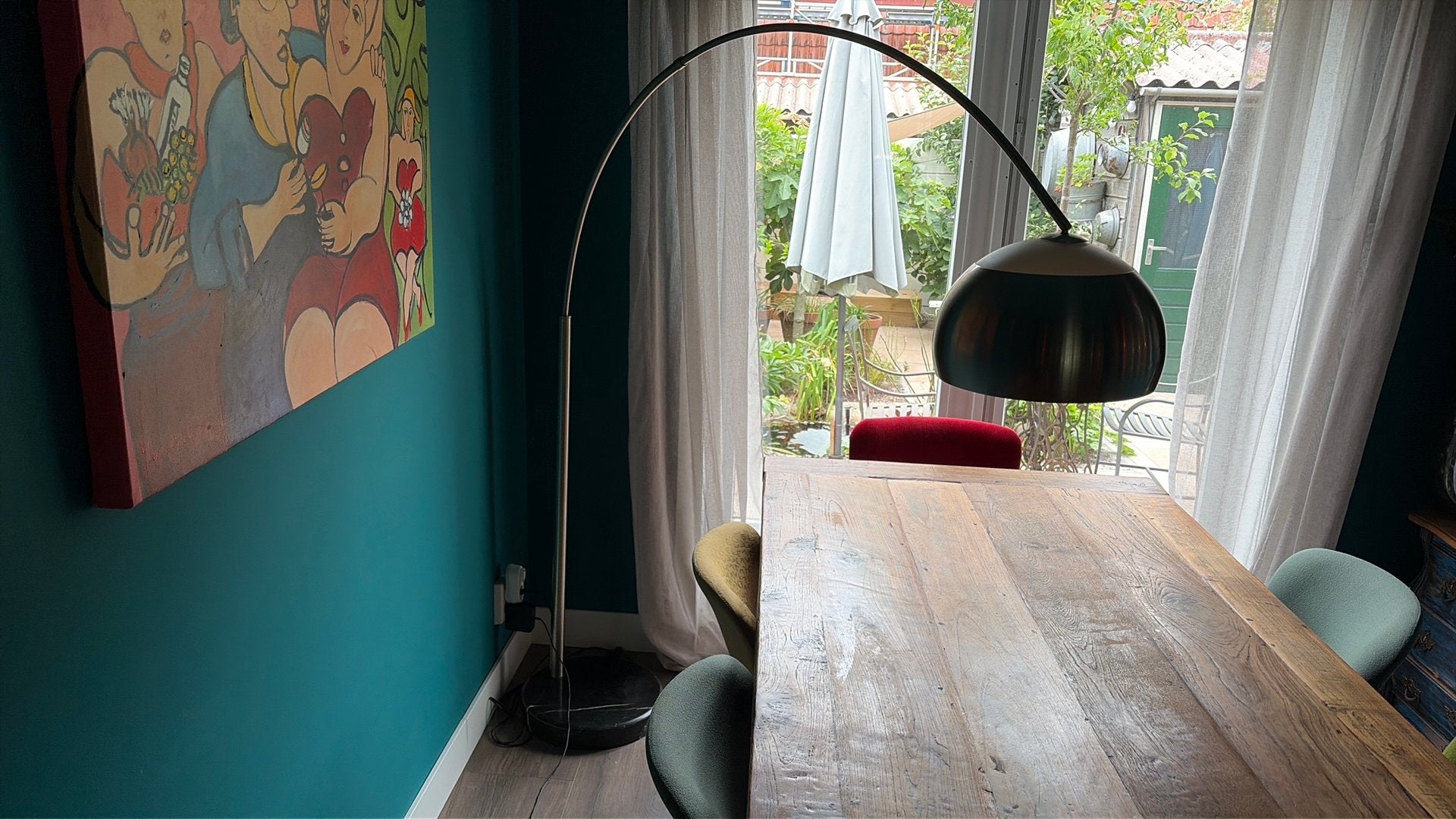 Retro booglamp, Ophalen of Verzenden, Gebruikt, Glas, 150 tot 200 cm
