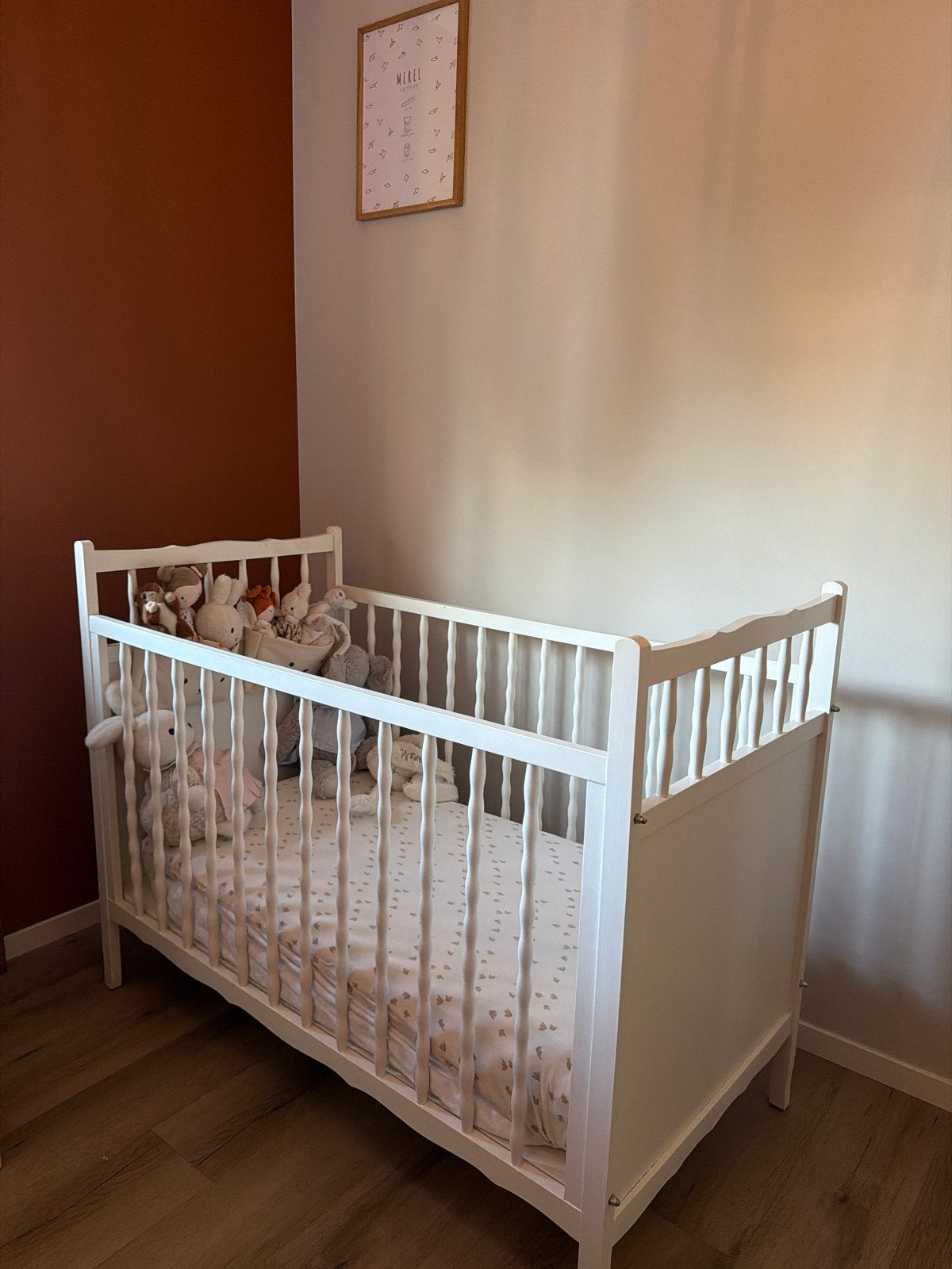 Brocante ledikant - Wit babybedje met matras, Ophalen, Gebruikt, 70 tot 85 cm, 140 tot 160 cm