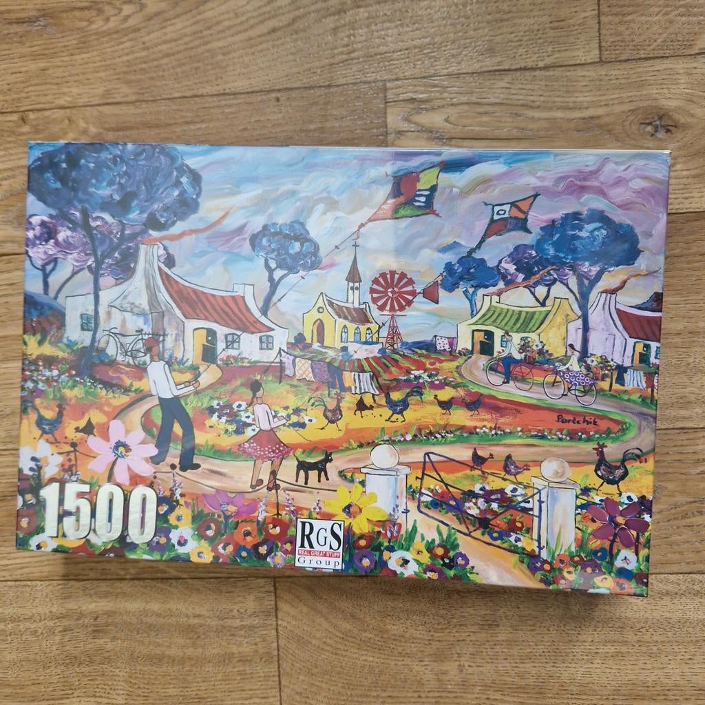 RGS Group 1500 stukjes legpuzzel - Levendig dorpszicht, Ophalen of Verzenden, 500 t/m 1500 stukjes, Gebruikt, Legpuzzel