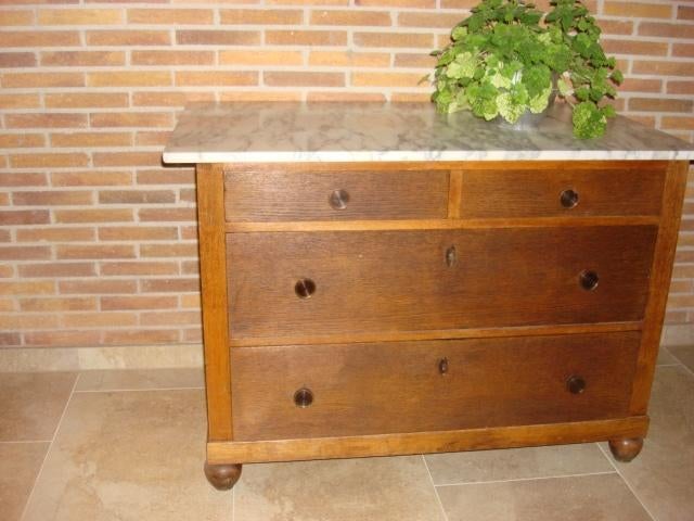 Antiek Eiken Commode met echt Marmeren blad, Antiek en Kunst, Ophalen of Verzenden