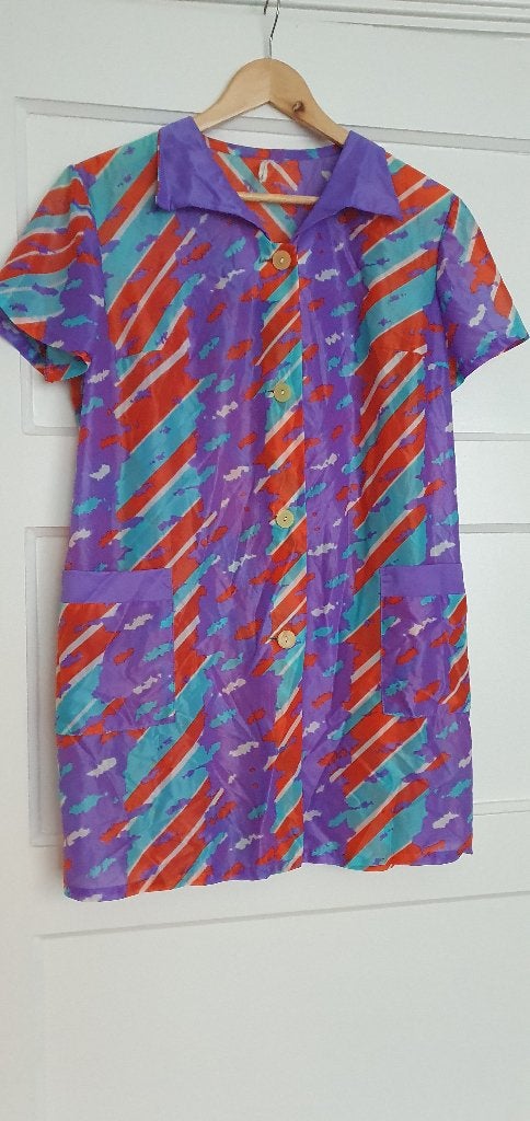 Vintage jasschort maat L oranje paars nr 7, Ophalen of Verzenden, Gebruikt, Wasbaar, Schort