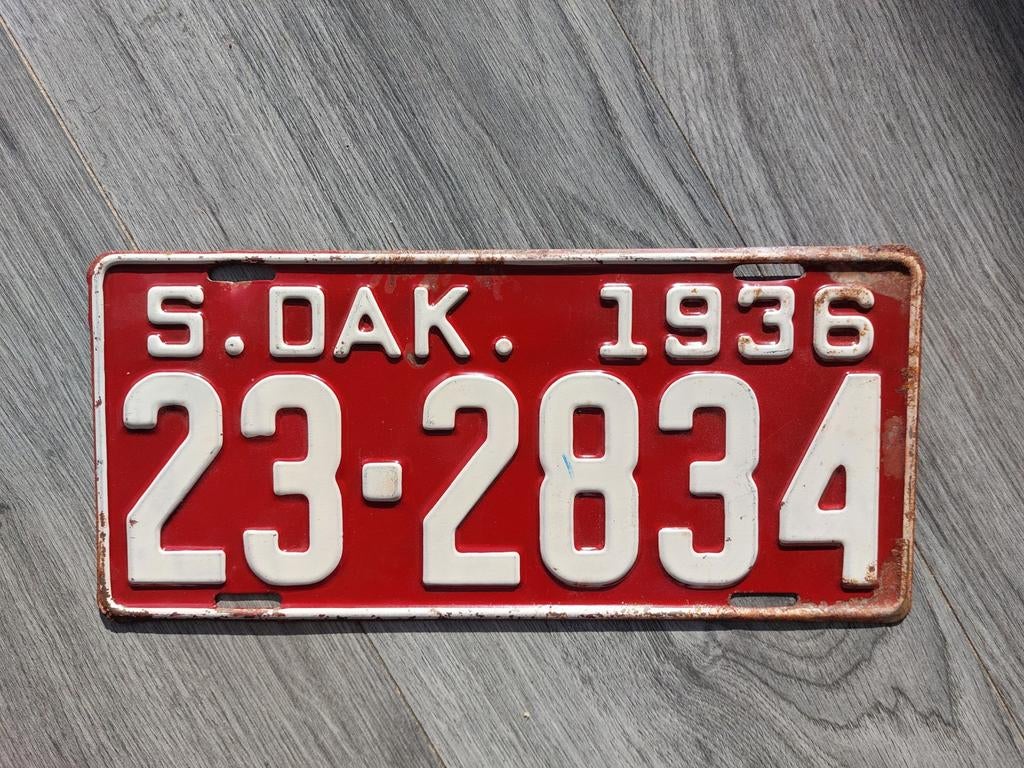 Kenteken 1936 South Dakota USA Nummerplaat Nummerbord, Ophalen of Verzenden, Gebruikt, Auto's