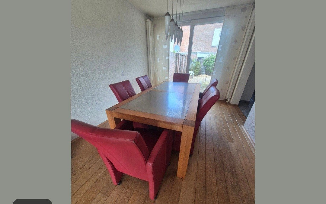 eethoek met 6 leren stoelen, Ophalen of Verzenden, Zo goed als nieuw, 4 tot 6 stoelen